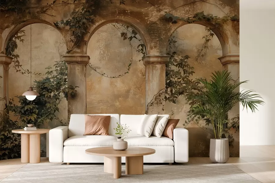 fototapet arcade retro colorate cu iederă w04304