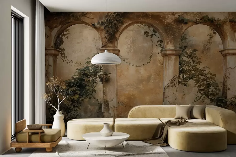 fototapet arcade retro colorate cu iederă w04304