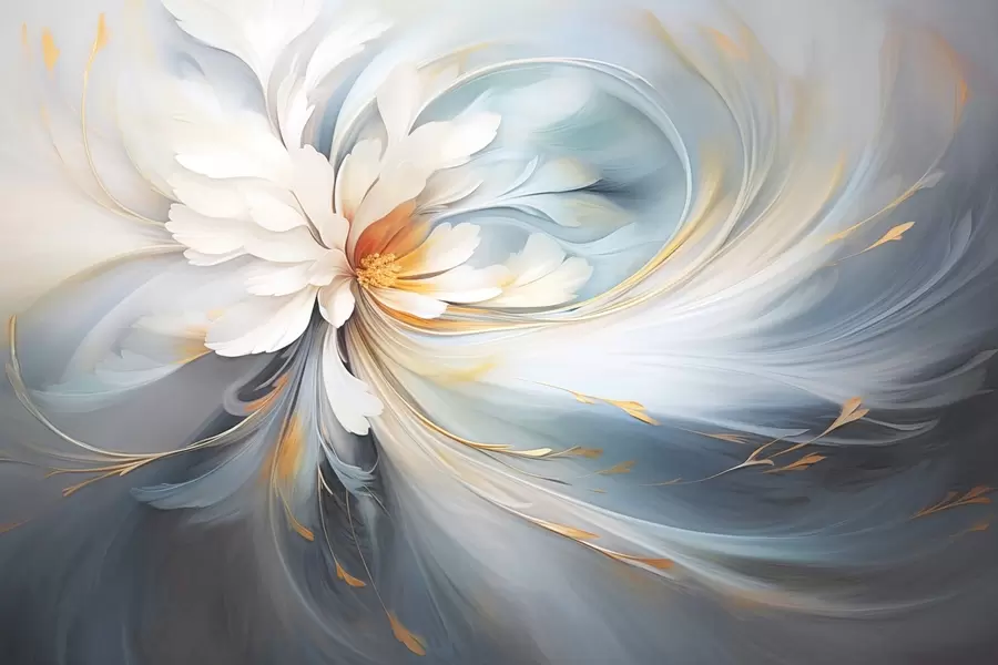 fototapet Floare abstractă în tonuri moi de albastru și portocaliu w09270