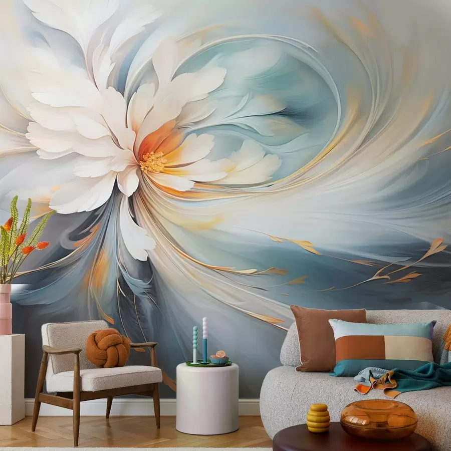 fototapet Floare abstractă în tonuri moi de albastru și portocaliu w09270