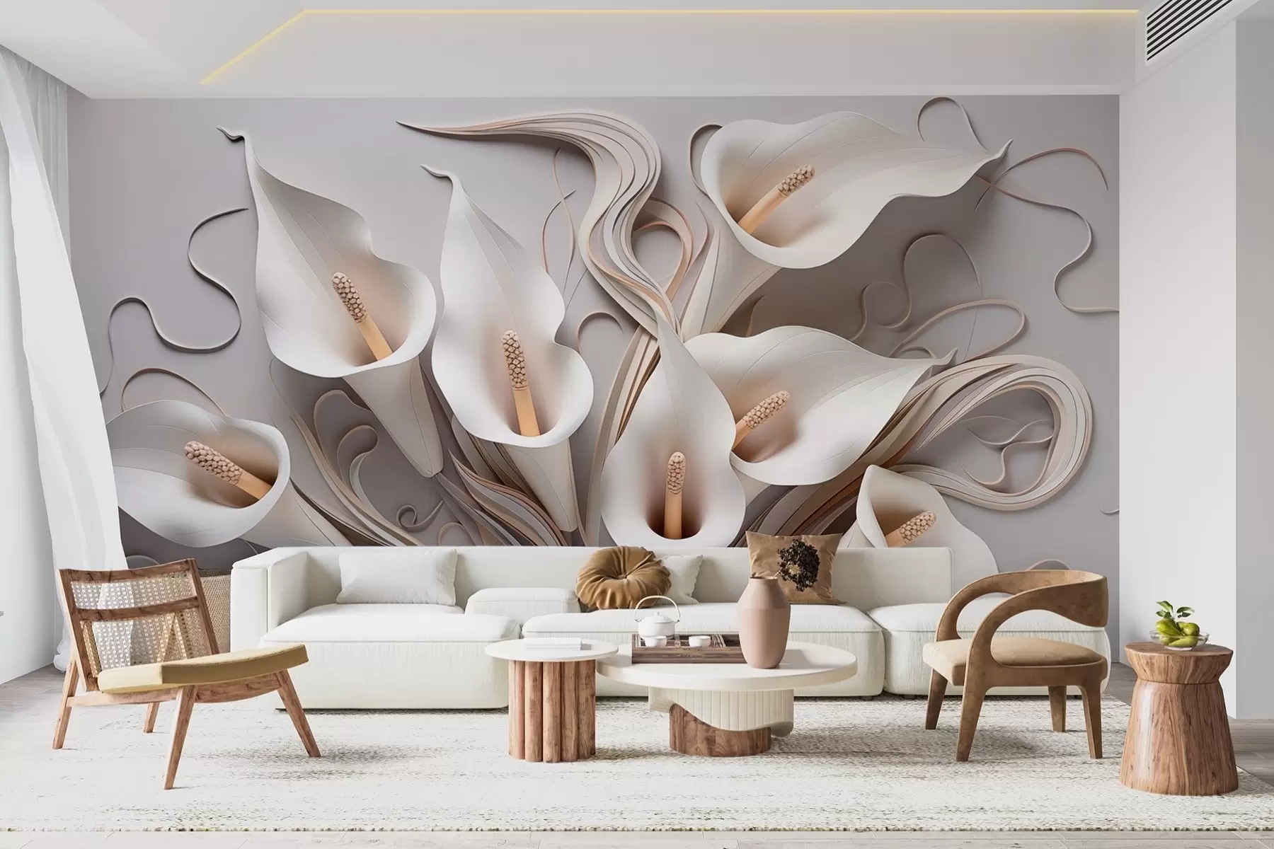 fototapet Crini calla volumetrici în tonuri cremoase cu efect 3D w09281