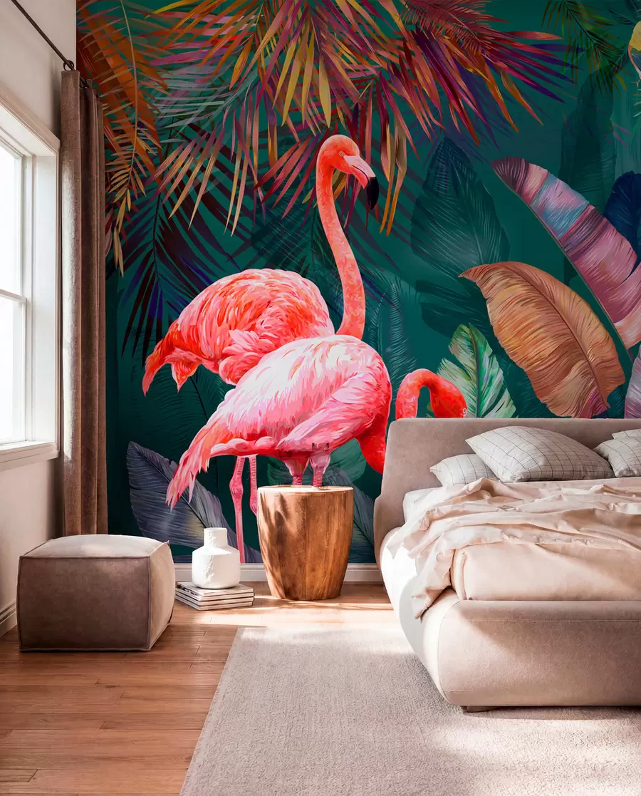 fototapet Flamingo în tropicele colorate u80403