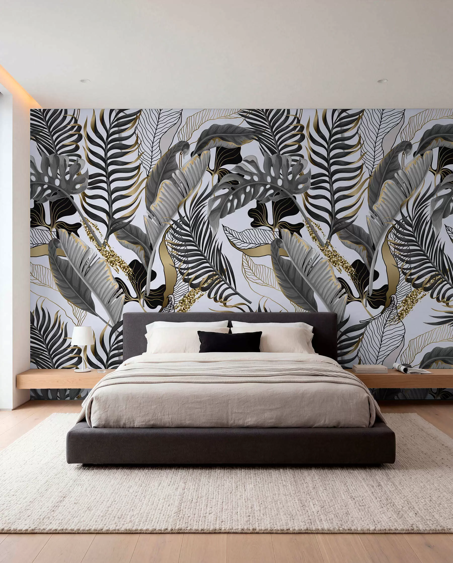 fototapet Tropical frunze gri pe un fundal alb u71888