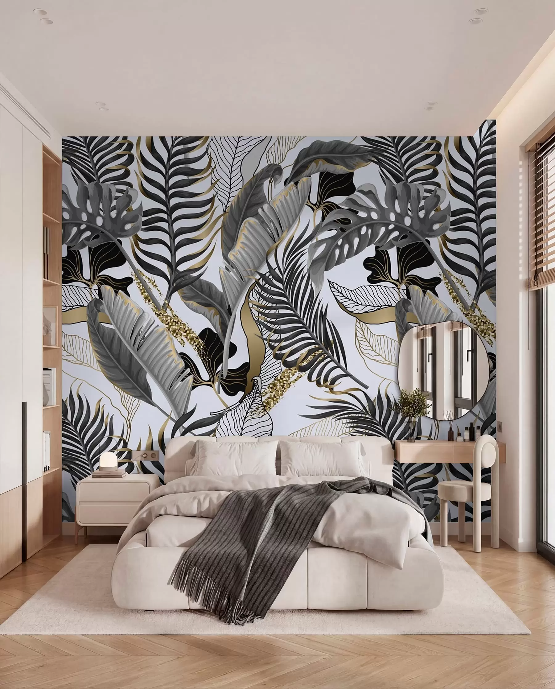 fototapet Tropical frunze gri pe un fundal alb u71888