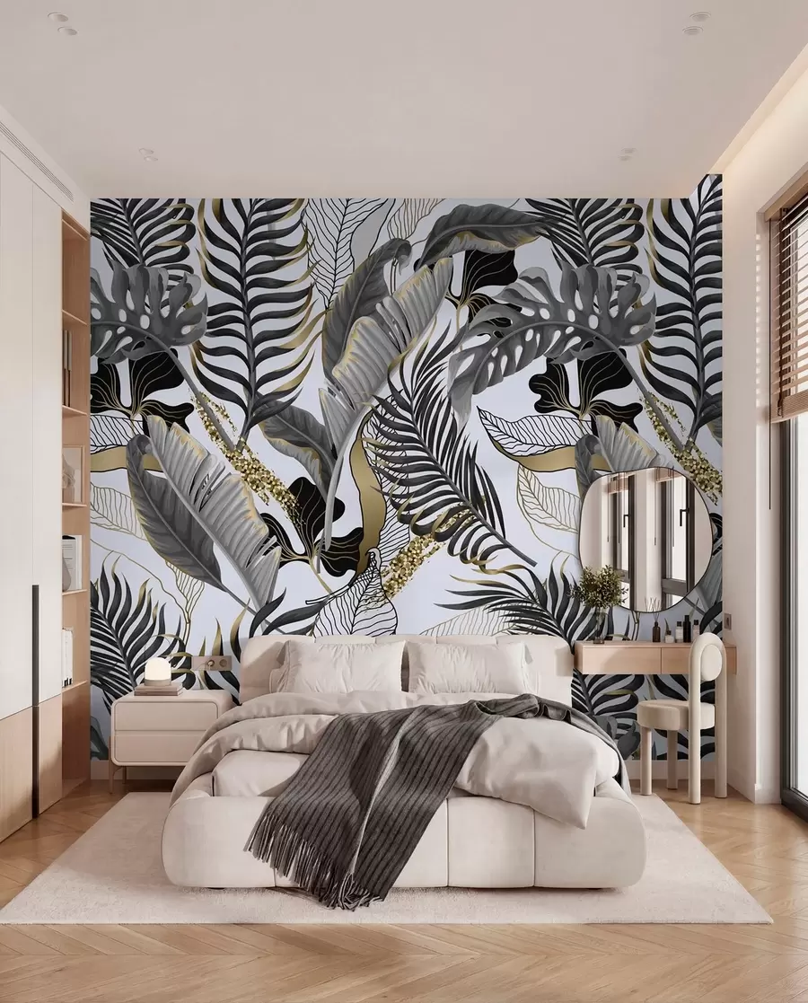 fototapet Tropical frunze gri pe un fundal alb u71888