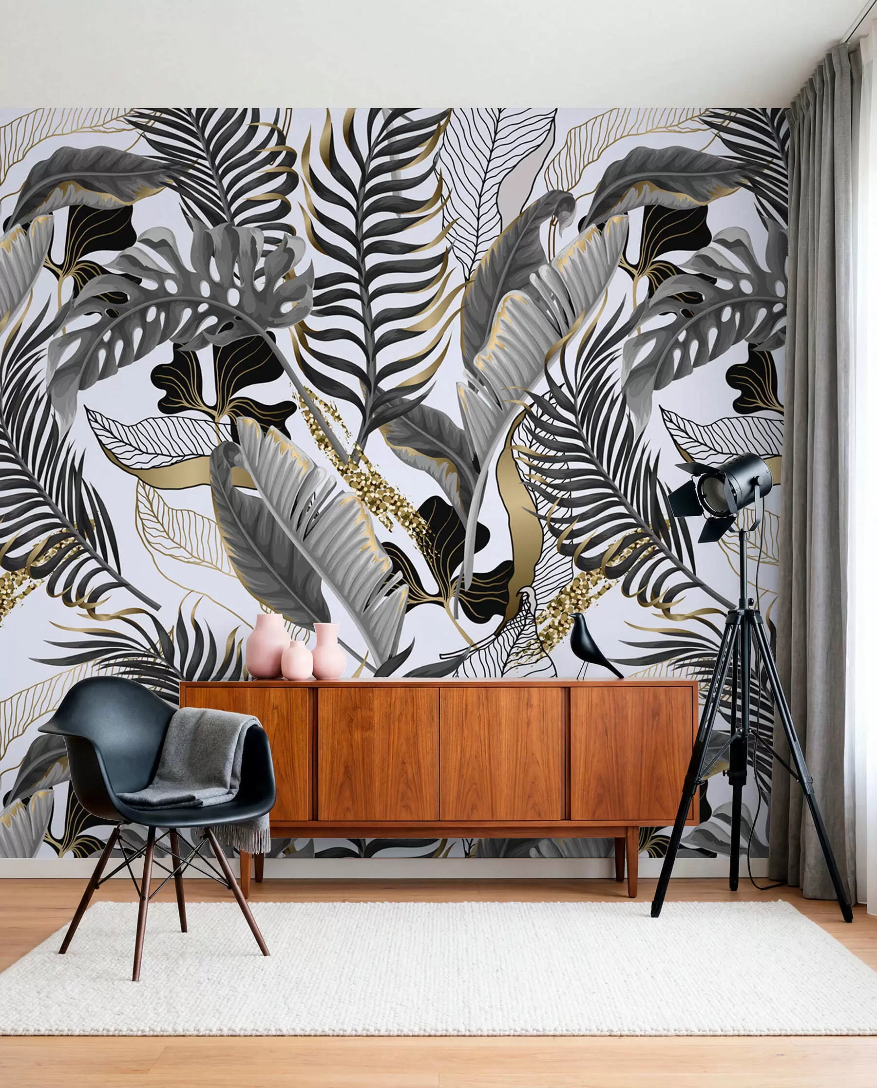 fototapet Tropical frunze gri pe un fundal alb u71888