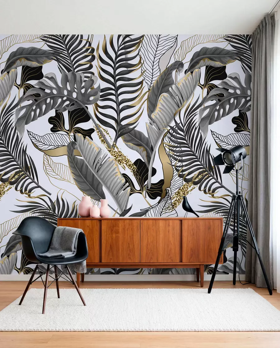 fototapet Tropical frunze gri pe un fundal alb u71888