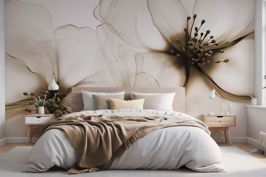 fototapet Două flori maro cu textură translucidă, cu stamine vizibile, petale delicate suprapuse și o textură fluidă w09295