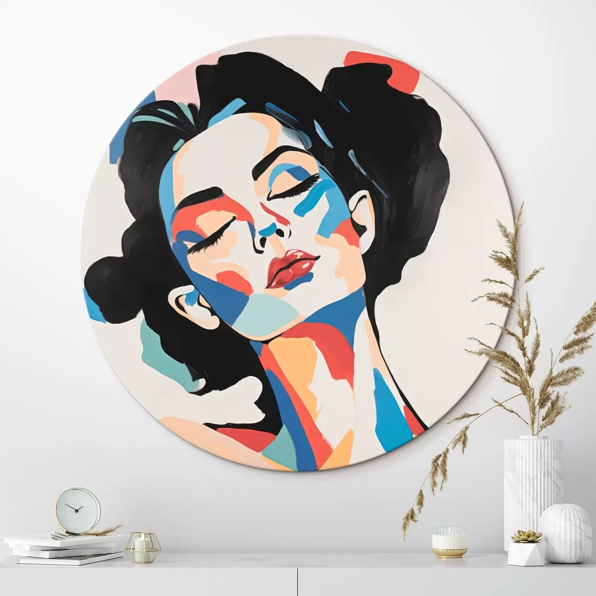 Picturi rotunde Portret abstract al unei femei cu imitație de tușe r45234