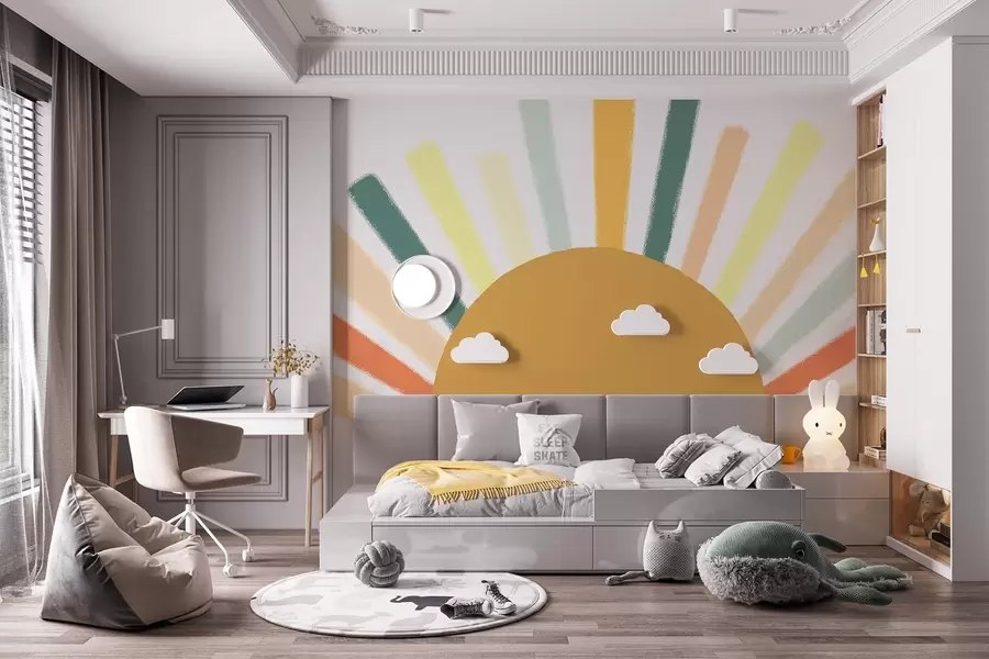 fototapet Soare abstract cu raze colorate w04352