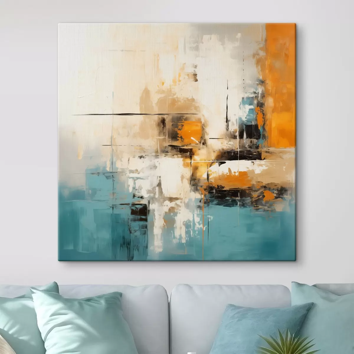 Tablouri Artă contemporană cu tușe texturate și accente luminoase s45041