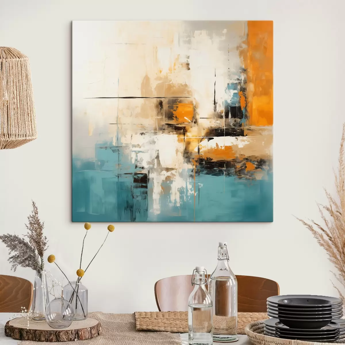 Tablouri Artă contemporană cu tușe texturate și accente luminoase s45041