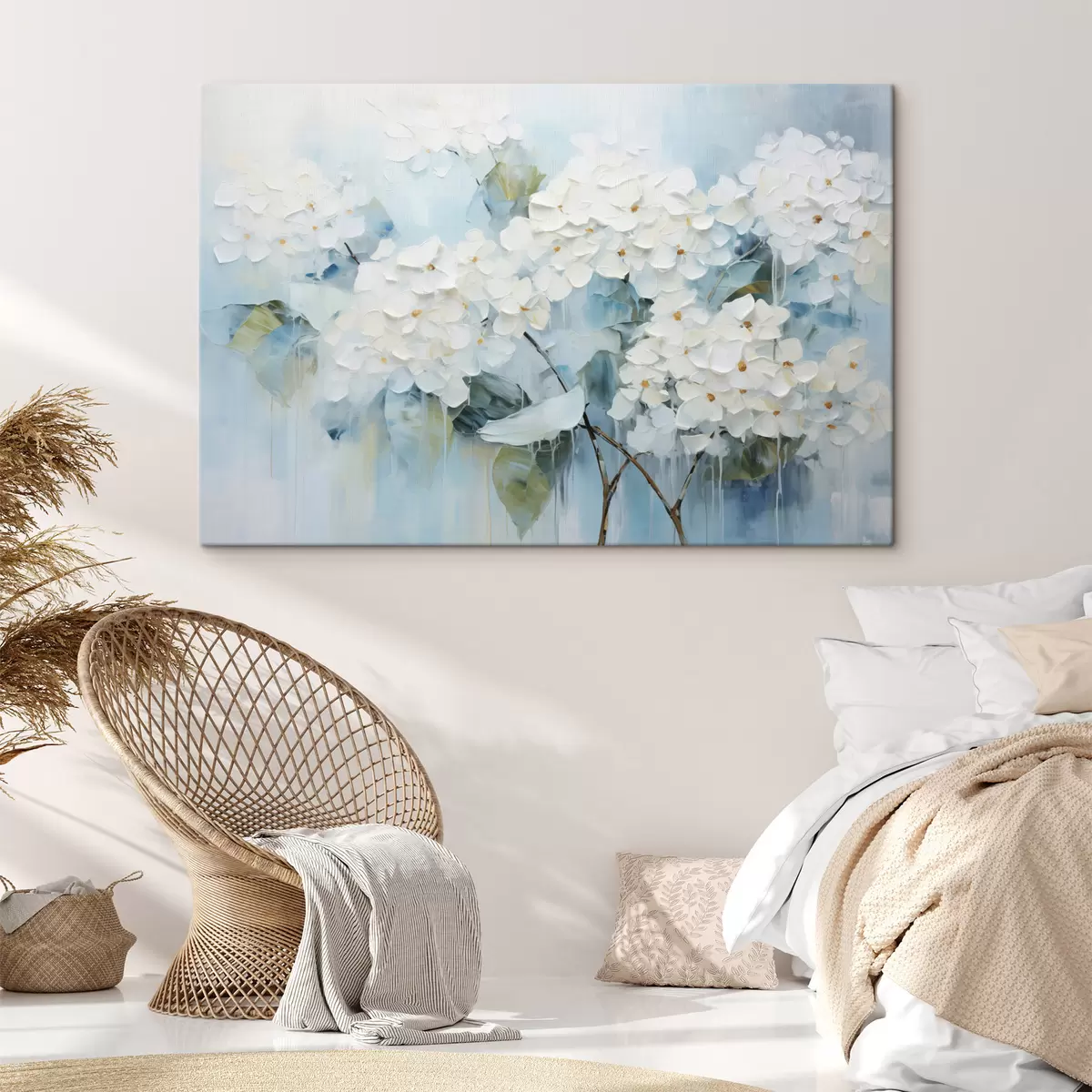 Tablouri Hortensii albe înfloritoare în stilul picturii în ulei s45051