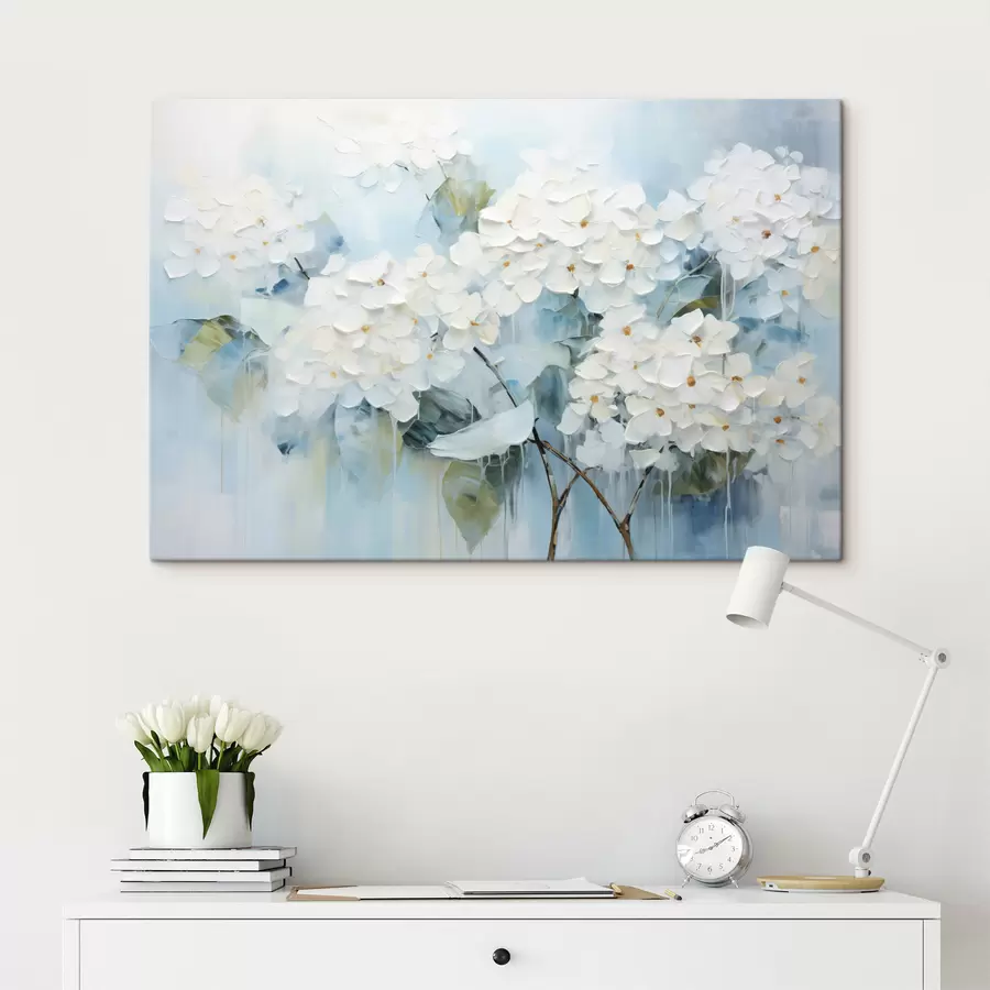 Tablouri Hortensii albe înfloritoare în stilul picturii în ulei s45051