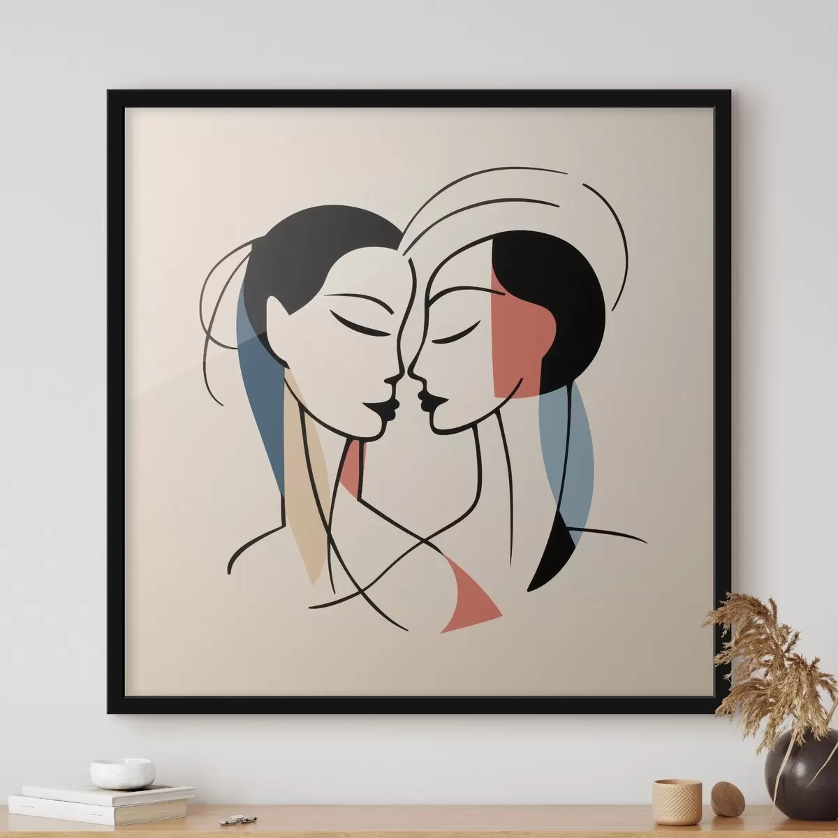 Poster Două fețe în stil abstract cu elemente colorate f45037