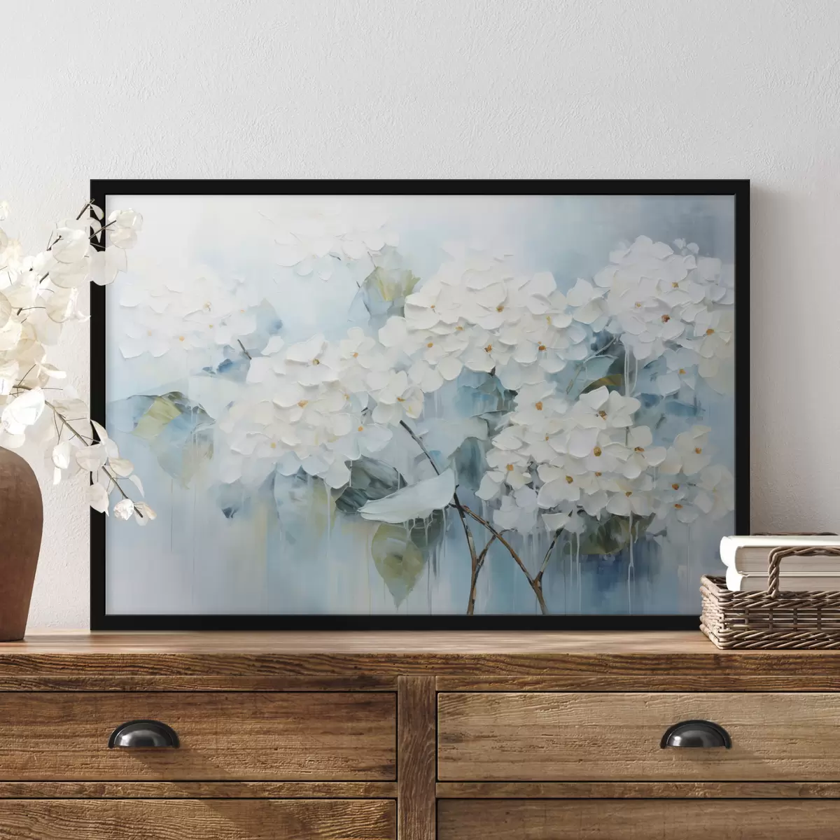 Poster Hortensii albe înfloritoare în stilul picturii în ulei f45051