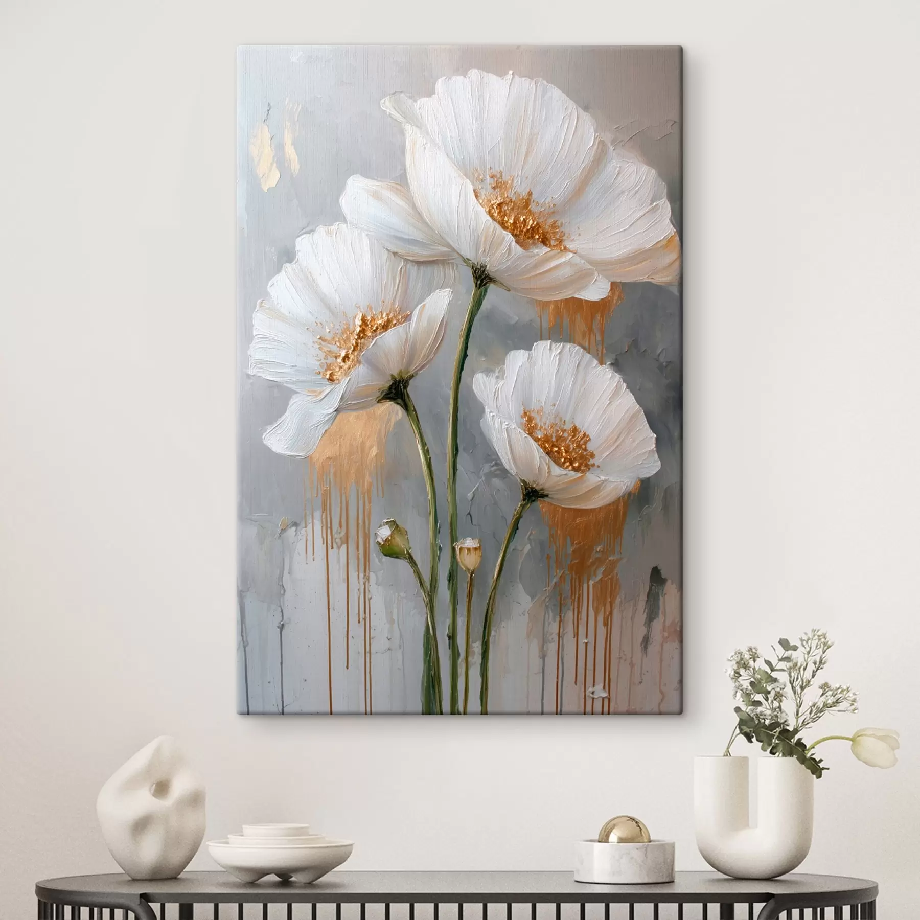 Tablouri Margarete albe: pictură volumetrică pe fundal albastru s45240