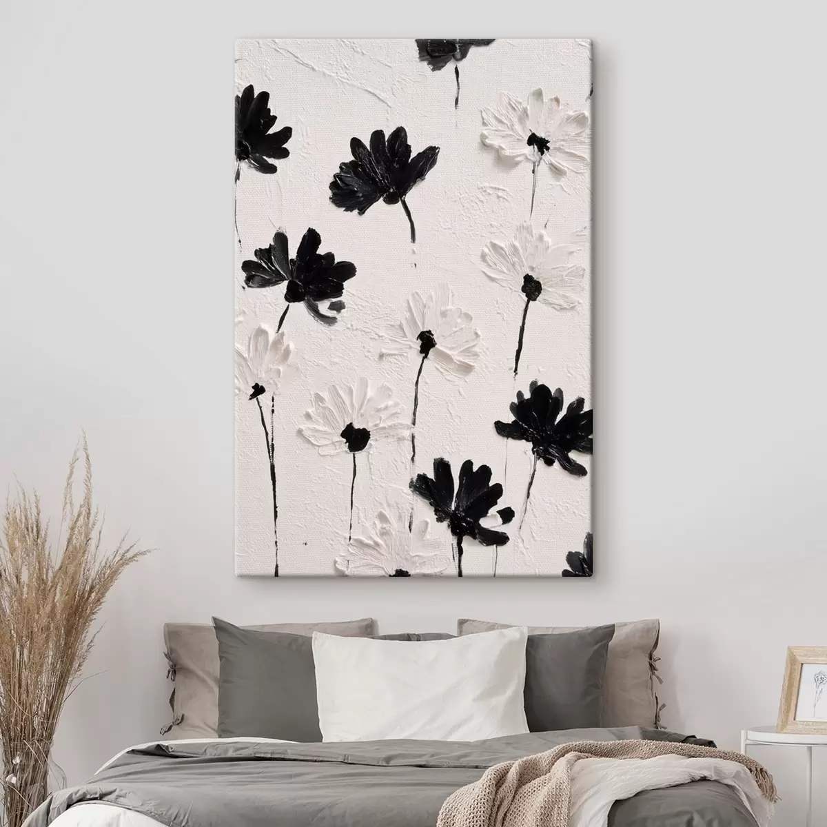 Tablouri Flori volumetrice: compoziție impasto în tonuri monocrome s45247