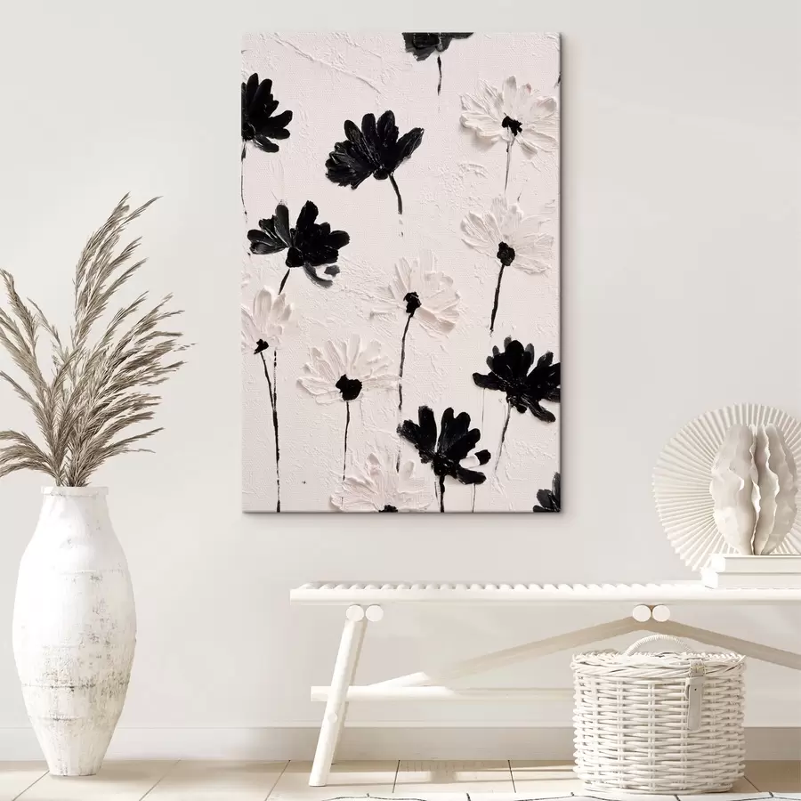 Tablouri Flori volumetrice: compoziție impasto în tonuri monocrome s45247