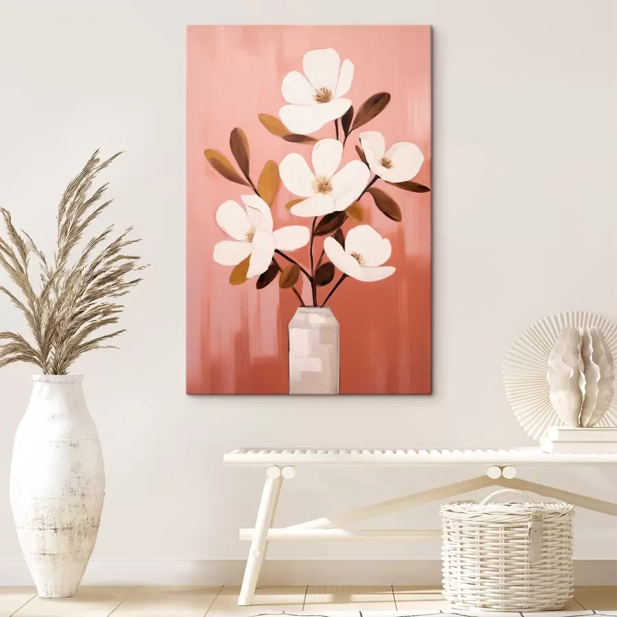 Tablouri Magnolii albe într-o vază albă: pictură florală minimalistă s45254