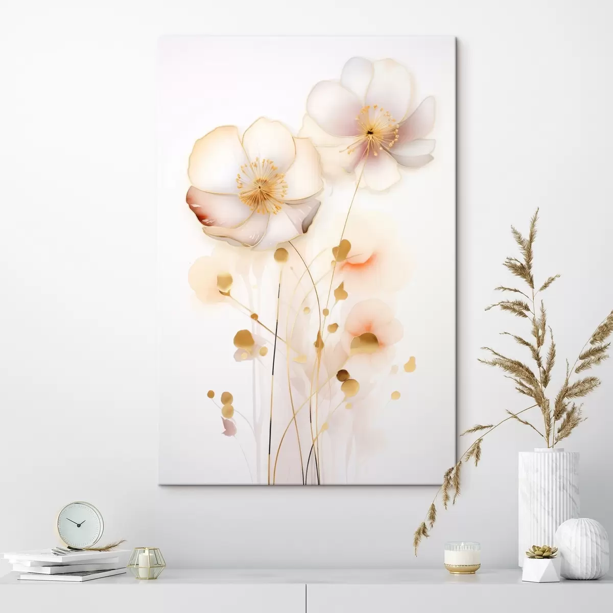 Tablouri Flori delicate translucide în nuanțe pastelate pe un fundal alb s45259