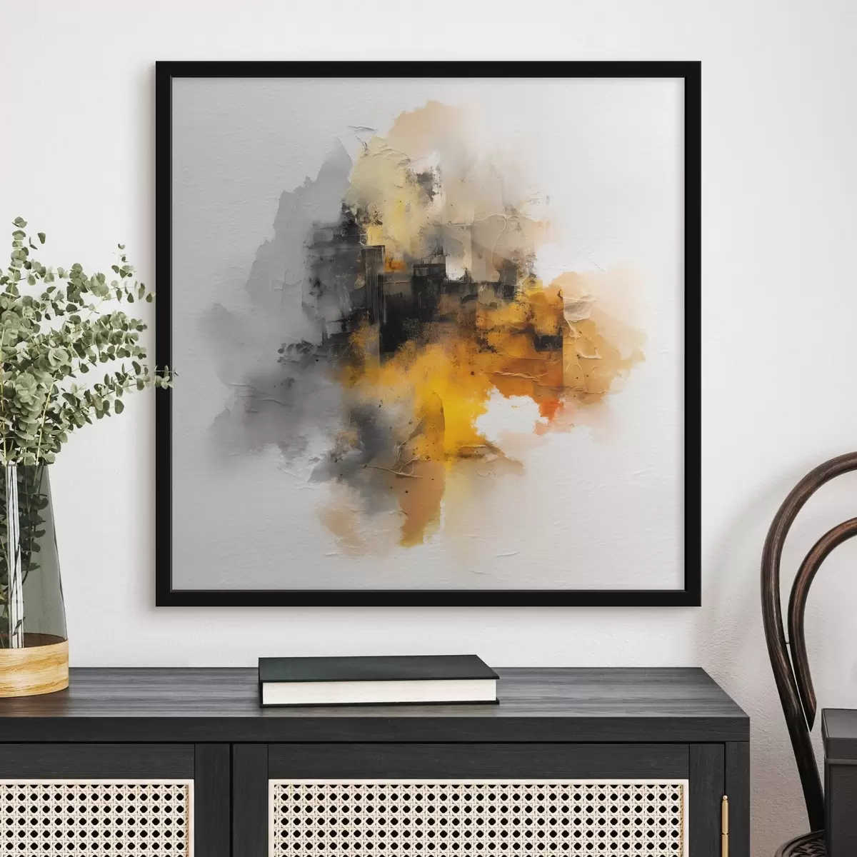 Poster Compoziție abstractă în tonuri de portocaliu și gri cu textură f45238