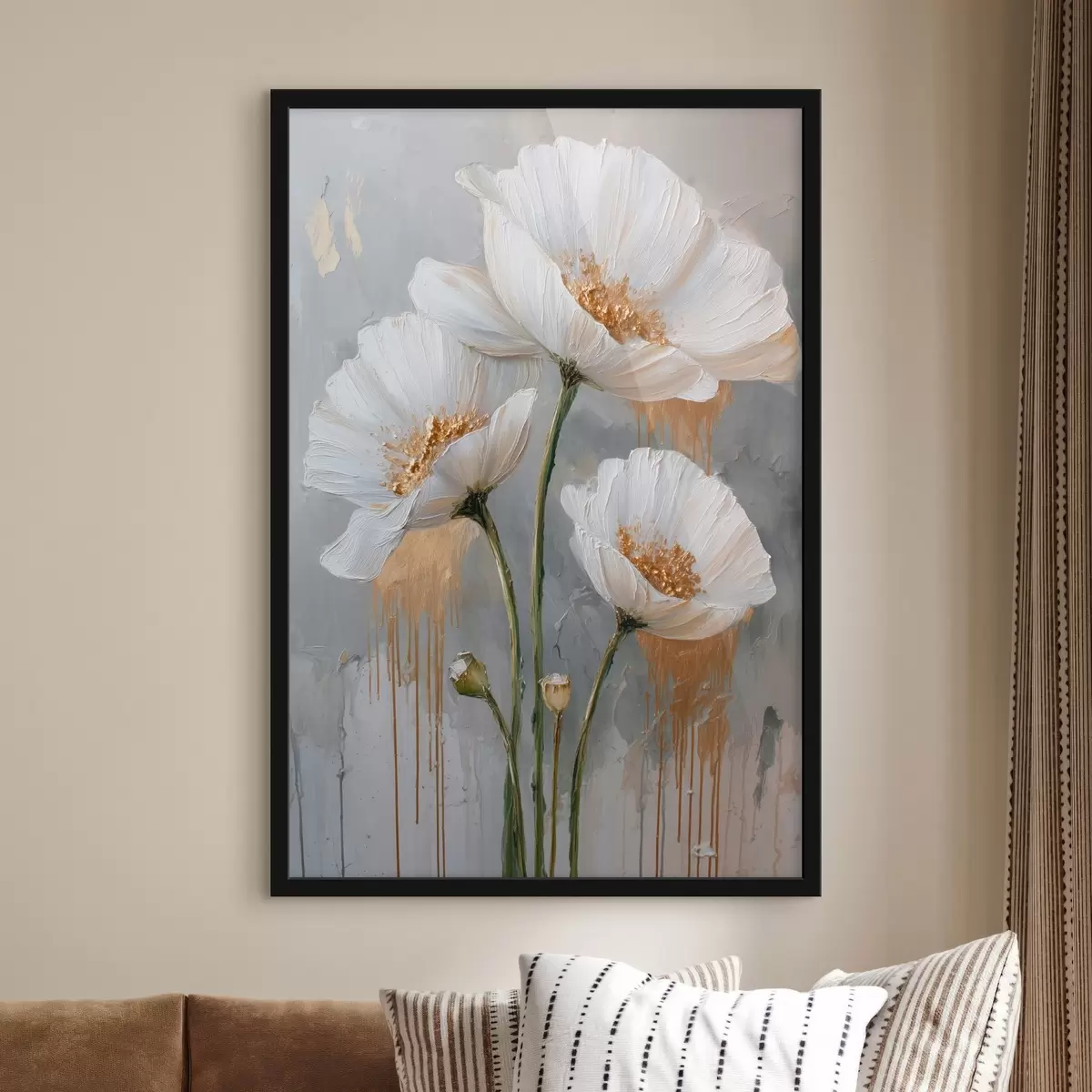 Poster Margarete albe: pictură volumetrică pe fundal albastru f45240