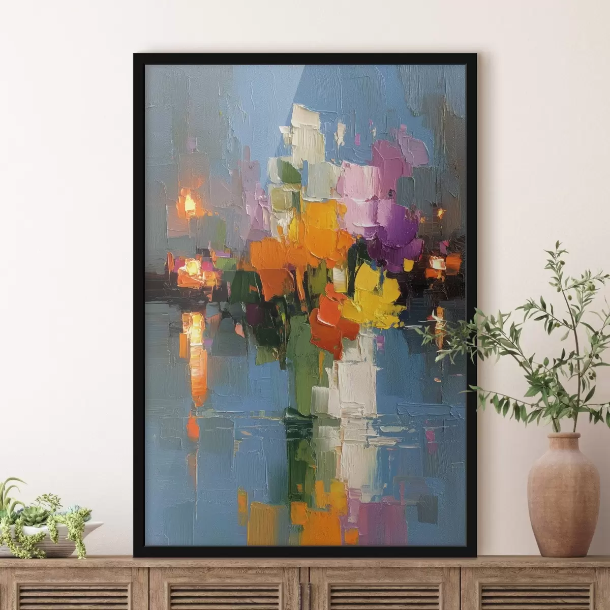 Poster Abstracție urbană: reflexia luminii în apă f45243