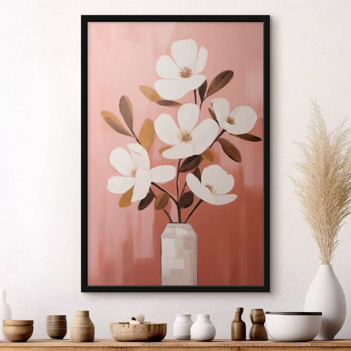 Poster Magnolii albe într-o vază albă: pictură florală minimalistă f45254
