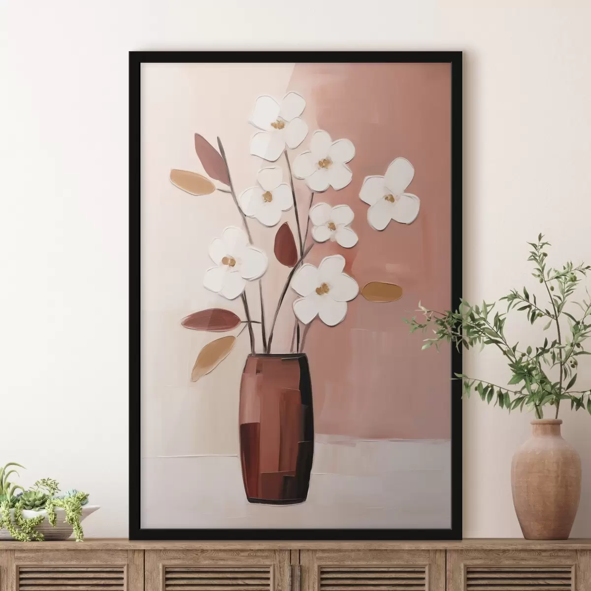Poster Flori albe într-o vază întunecată: pictură florală modernă f45255