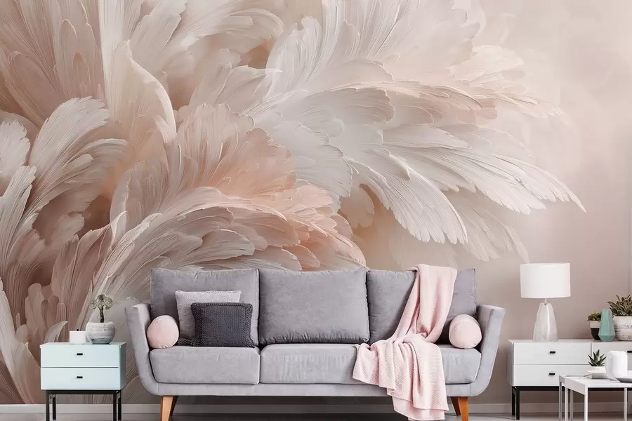 fototapet Pene și petale aerisite în nuanțe de roz crem w09301