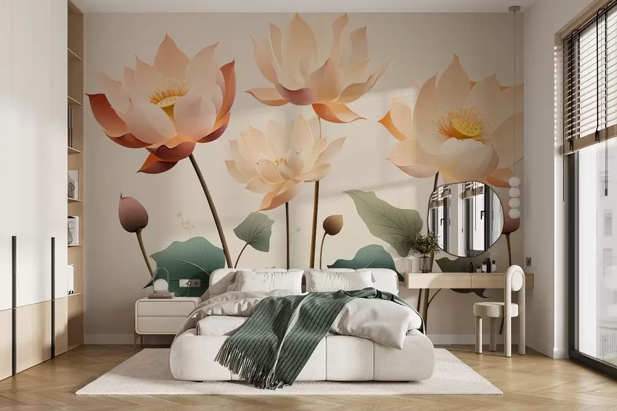 fototapet Flori de lotus elegante într-o paletă pastel delicată w09306