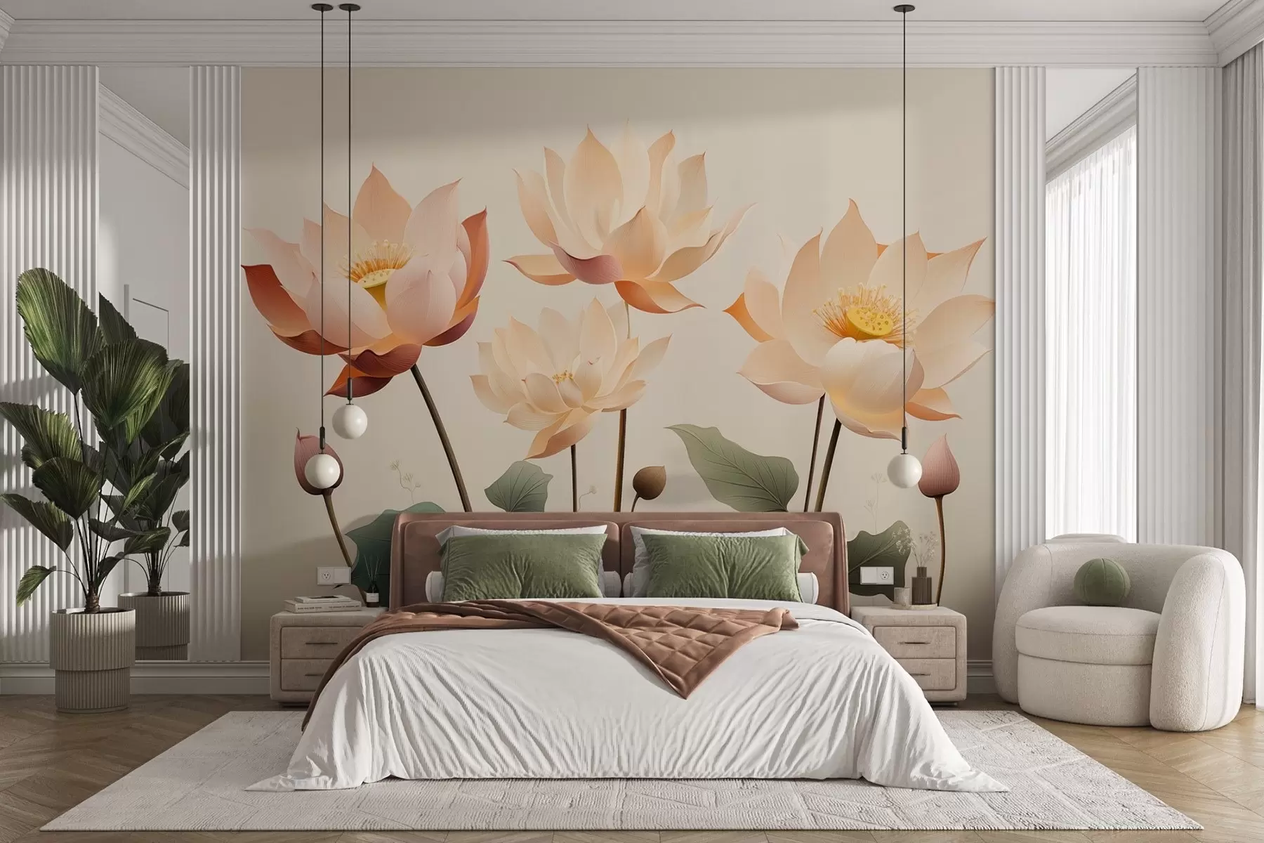 fototapet Flori de lotus elegante într-o paletă pastel delicată w09306
