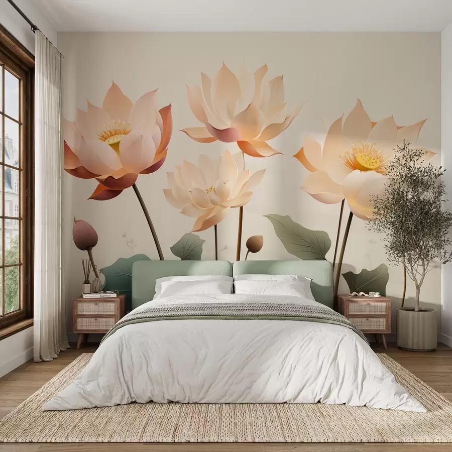 fototapet Flori de lotus elegante într-o paletă pastel delicată w09306