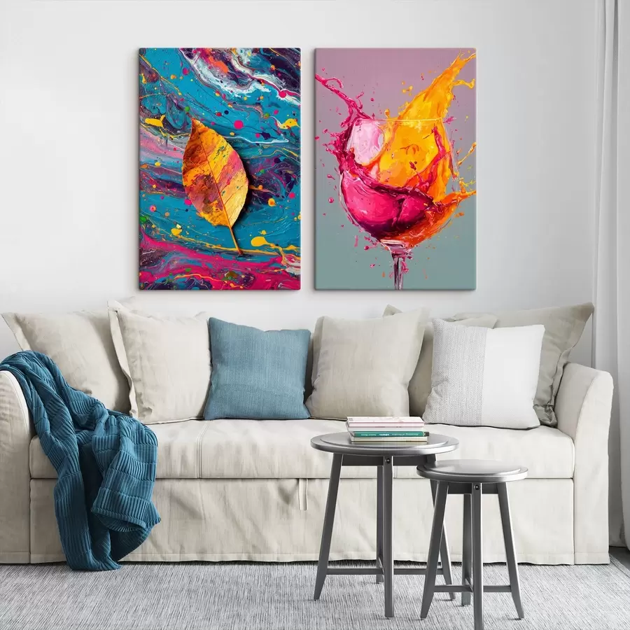 Tablouri Abstracție expresivă cu elemente din natură și băuturi m00570