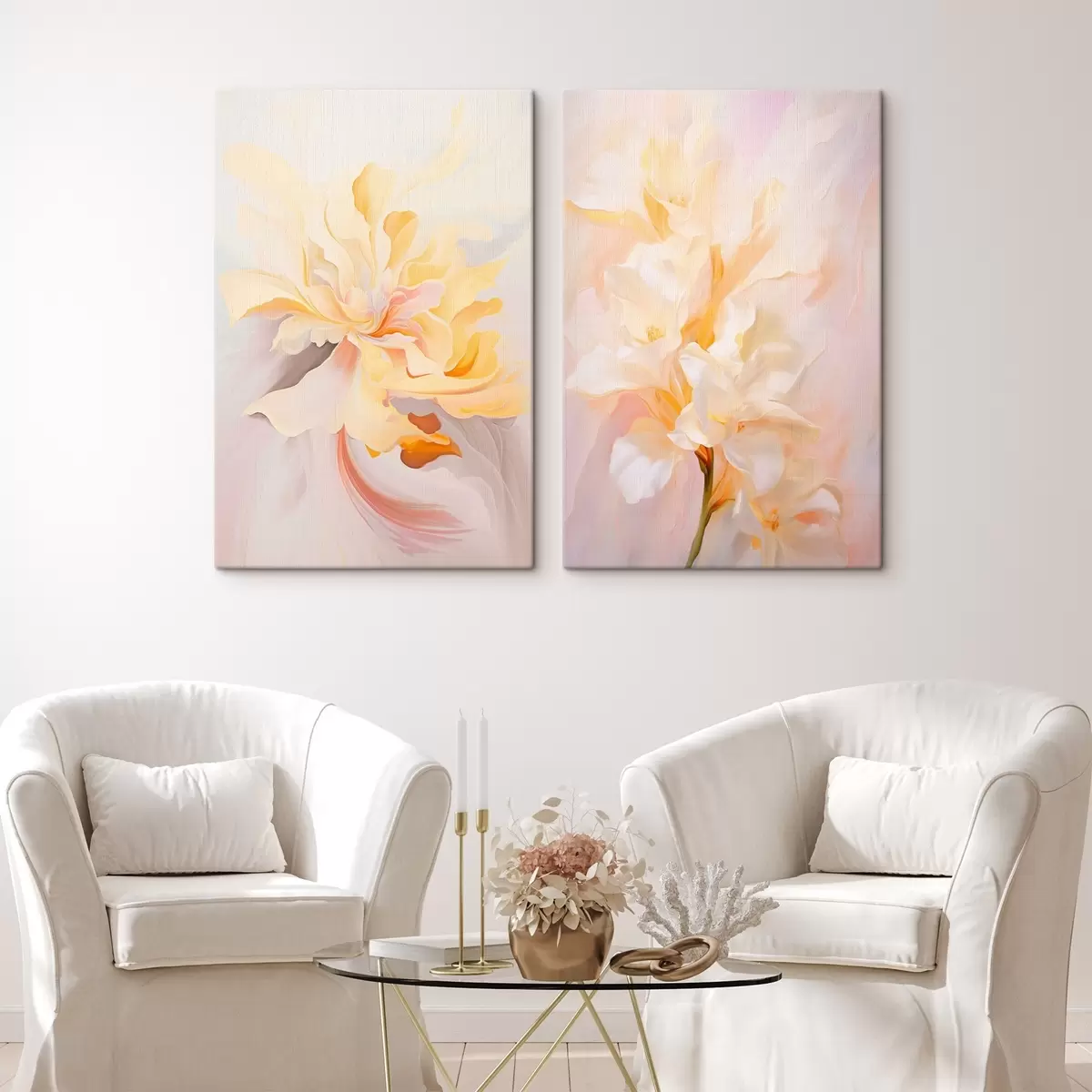 Tablouri Diptic delicat în stil acuarelă cu tranziții de culoare m00576