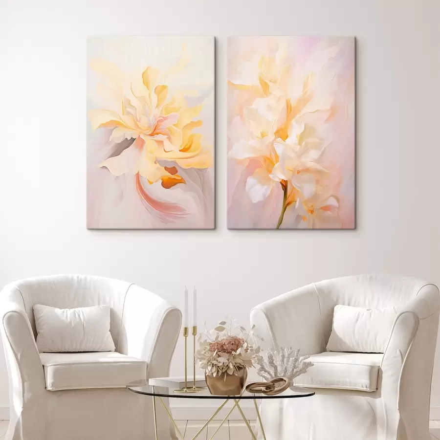 Tablouri Diptic delicat în stil acuarelă cu tranziții de culoare m00576