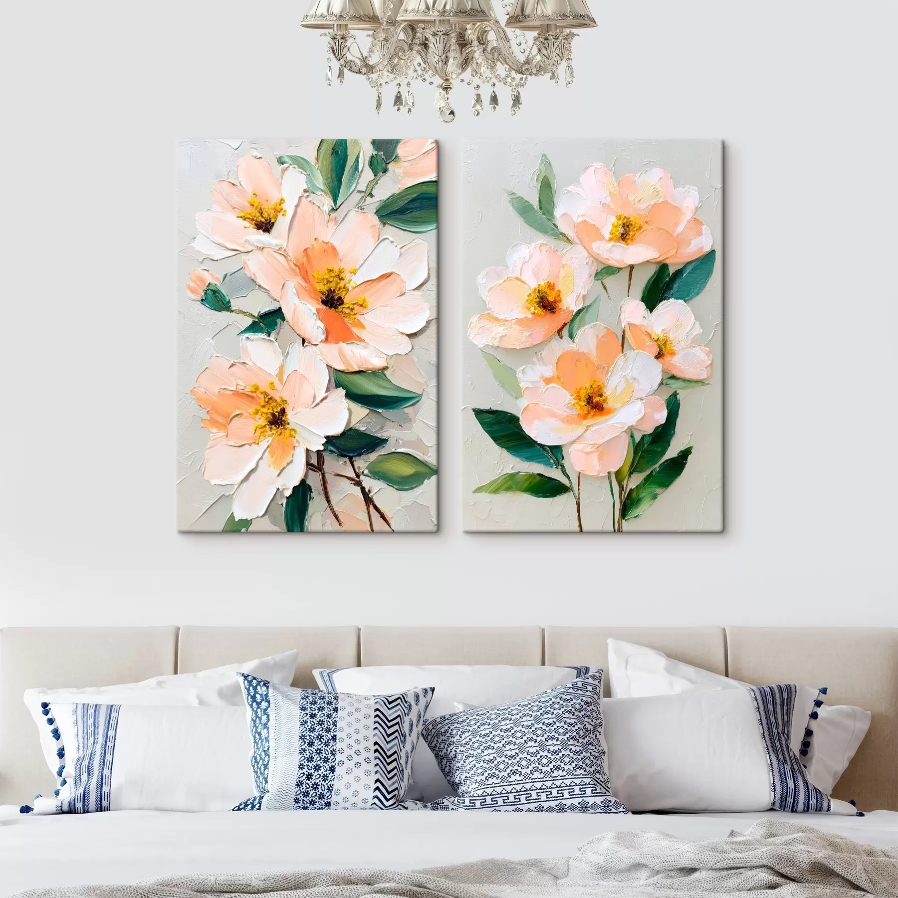 Tablouri Pictură în stil Impasto care combină un buchet mare și flori individuale m00579