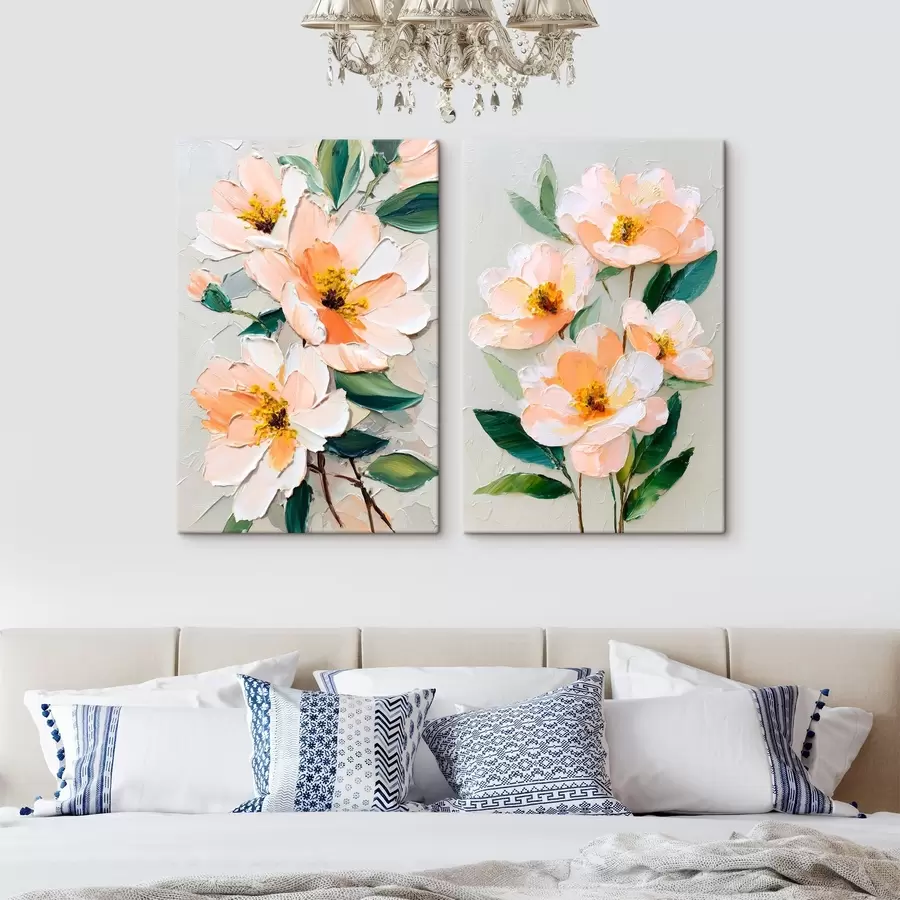 Tablouri Pictură în stil Impasto care combină un buchet mare și flori individuale m00579