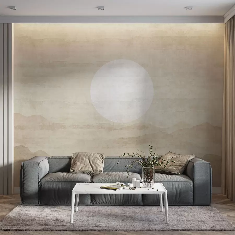 fototapet Minimalist peisaj montan cu soare alb mare w04345