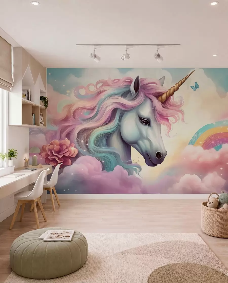 fototapet Unicorn cu coamă curcubeu w04372