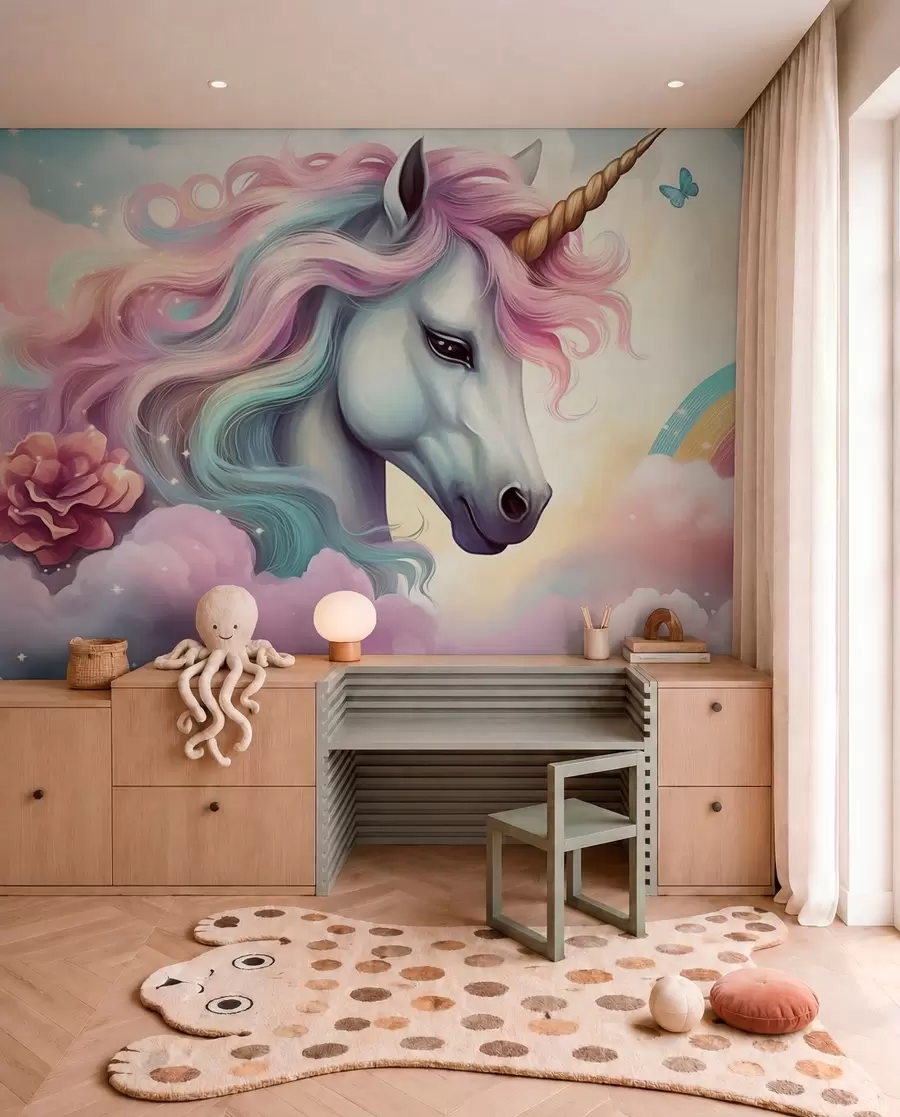 fototapet Unicorn cu coamă curcubeu w04372