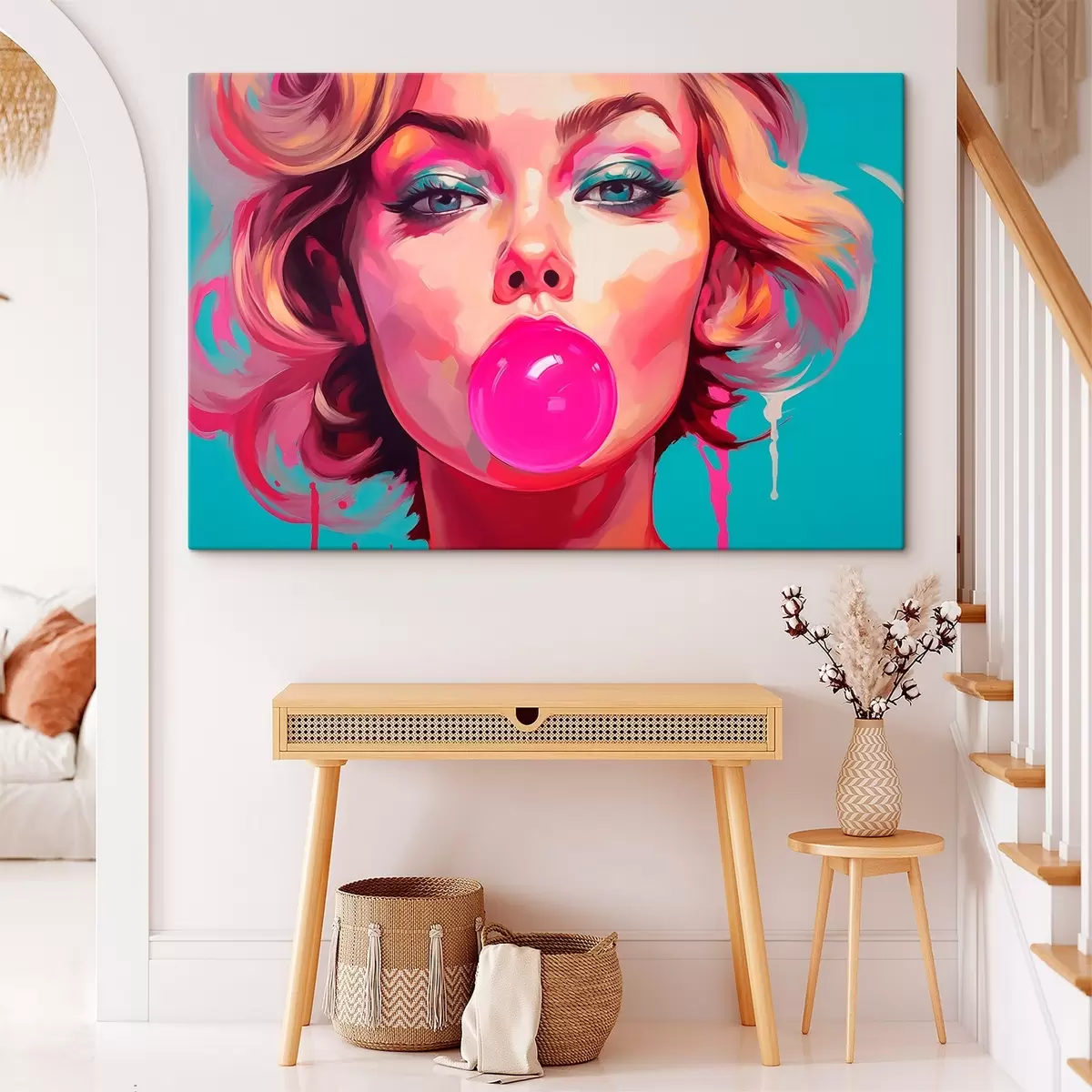 Tablouri Fată cu gumă cu bule roz s45321