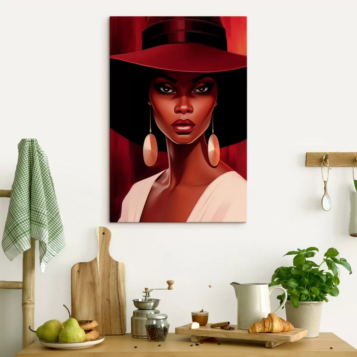 Tablouri Femeie într-o pălărie cu cercei rotunzi s45325