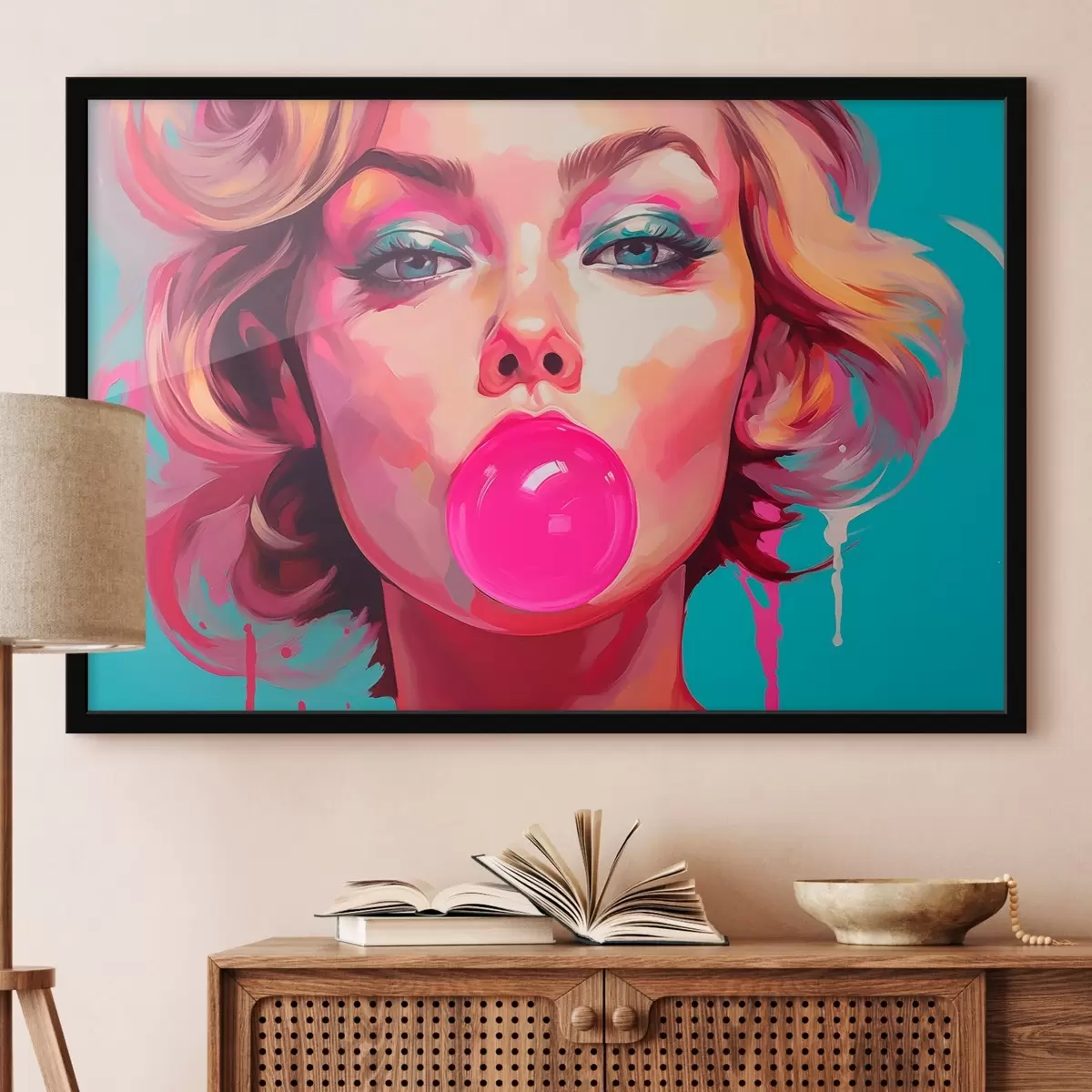 Poster Fată cu gumă cu bule roz f45321