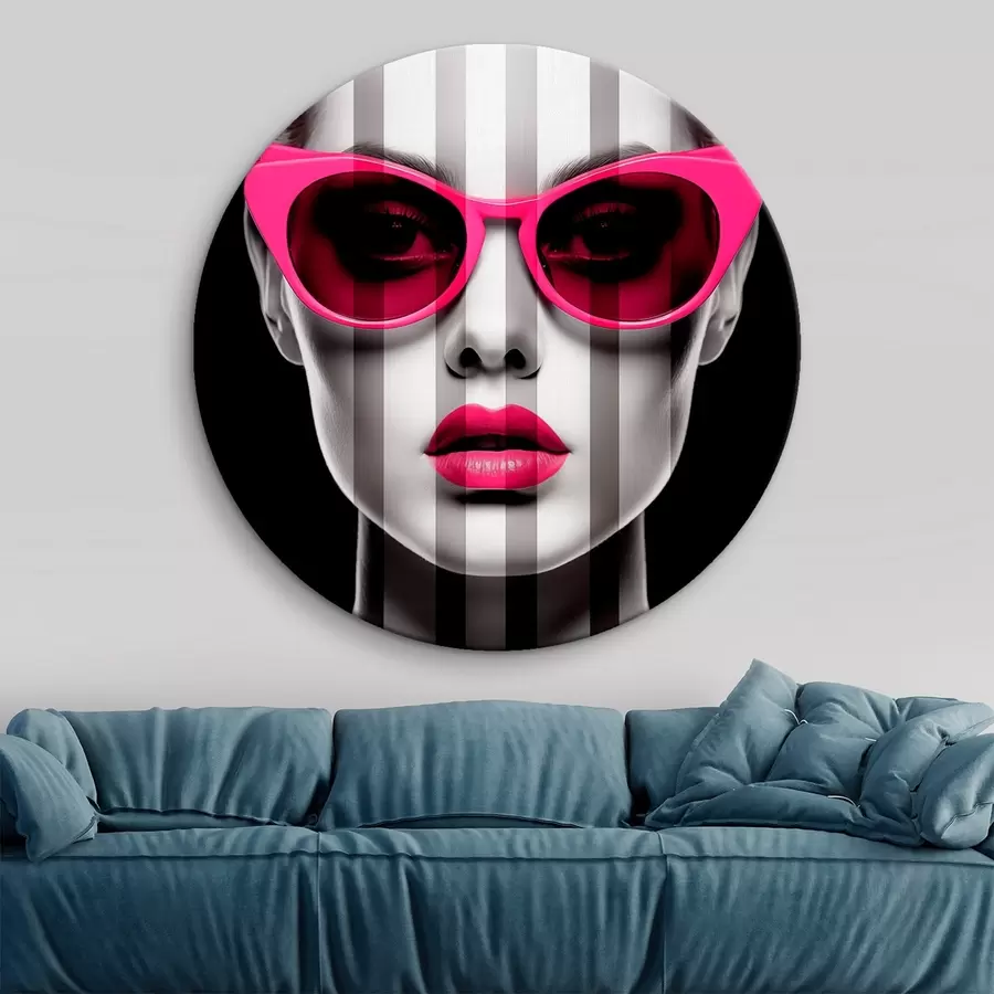 Tablouri Femeie care poartă ochelari roz cu dungi albe și negre r45315