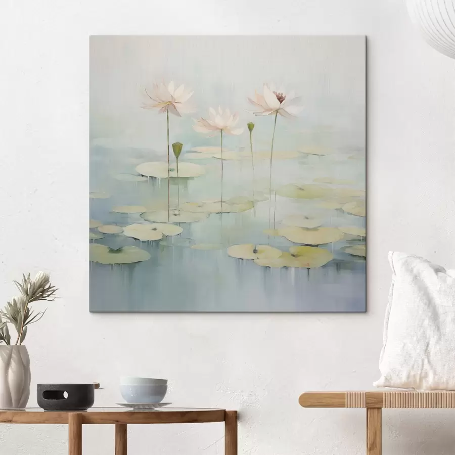 Tablouri Frunze și flori de lotus pe iaz s45350