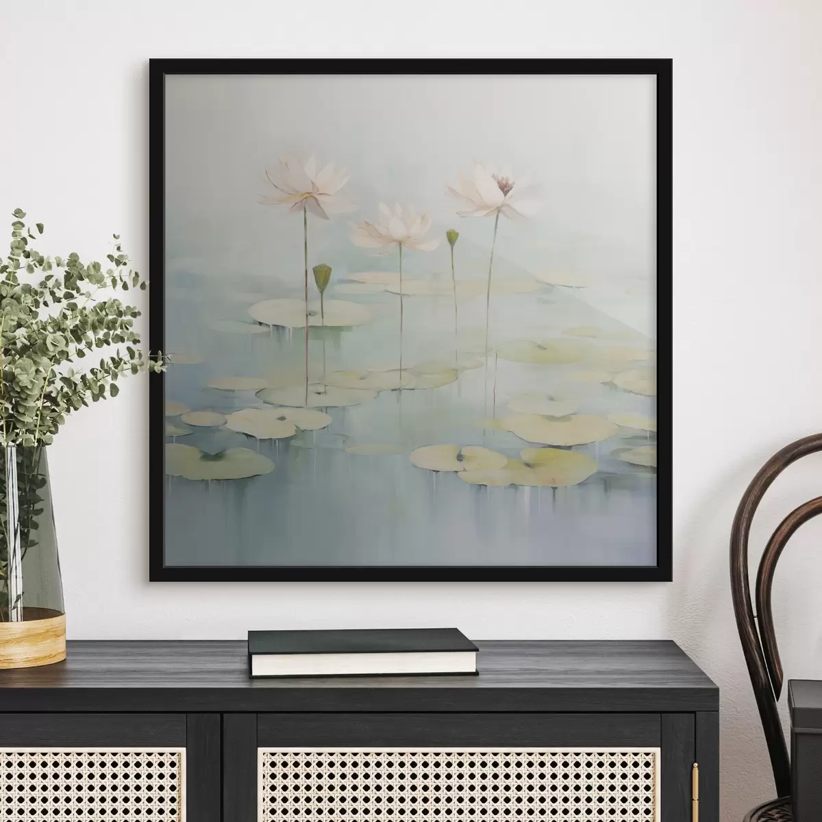 Poster Frunze și flori de lotus pe iaz f45350