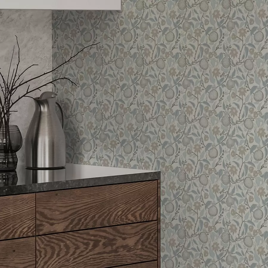 fototapet Rodie atenuată și ramuri de flori în stil vintage a00383