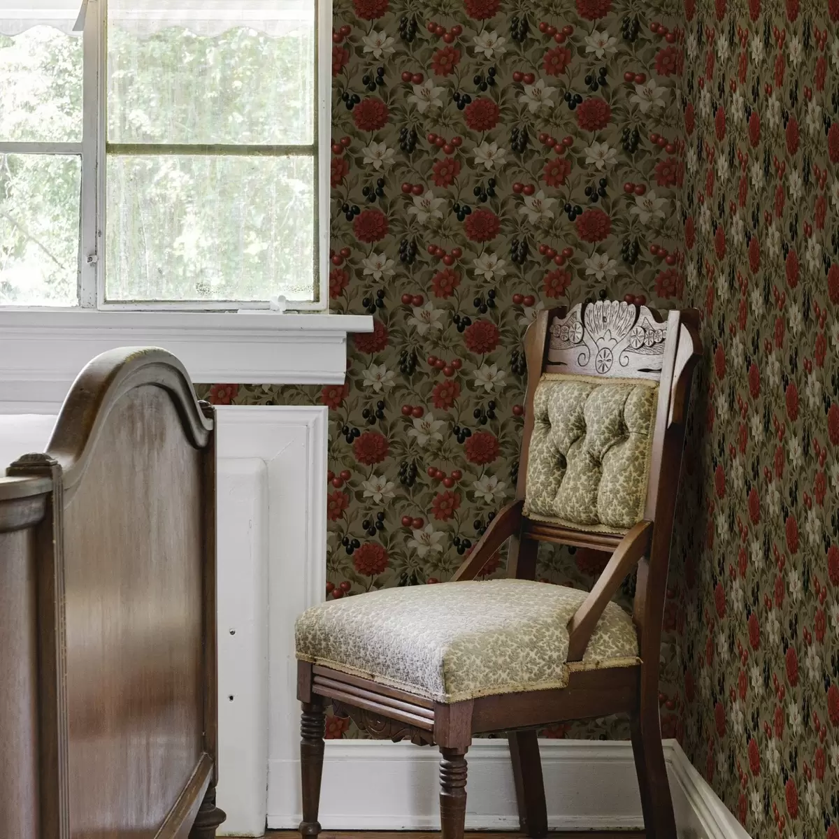 Wallpaper Cireșe, flori și măsline negre a00384